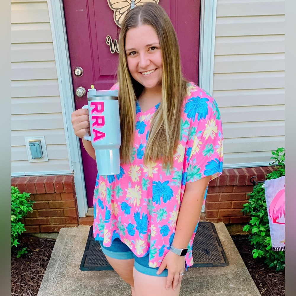 Oversized Pink Tropical Print Top